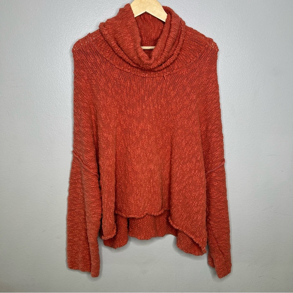 Free People Big Easy Cown Neck Pullover Coral Pink Sweater Boho Beach Lounge - L